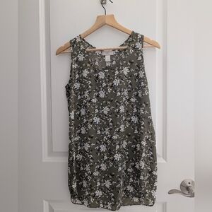 LOFT Olive Floral Print Sleeveless Blouse